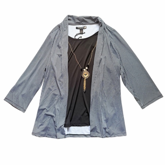 Emily Rose B&W Houndstooth Layered Tank & Cardigan Set w/ Necklace Size Large - Picture 3 of 8